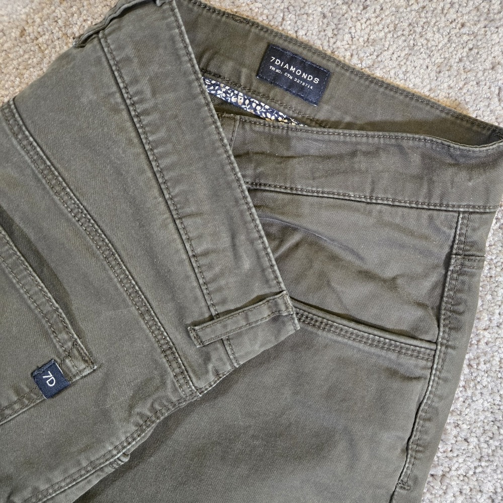 7 Diamonds Mens 32/28 Pants Clifton Slim Straight Green 5 Pocket Chinos Stretch